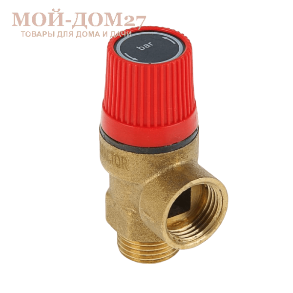 Предохранительный клапан PF BS 575 (1,5 бар.) 1/2" н/в | Мой-Дом27 | Предназначен для отвода избытка теплоносителя при превышении в системе отопления давления настройки<br>
 Максимальное давление в системе приводящее к срабатыванию: 1,5 bar<br>
 Температура рабочей среды: от -20°С до +90°С<br>
Корпус имеет в нижней части отверстие с резьбой для присоединения клапана к системе (наружная резьба)